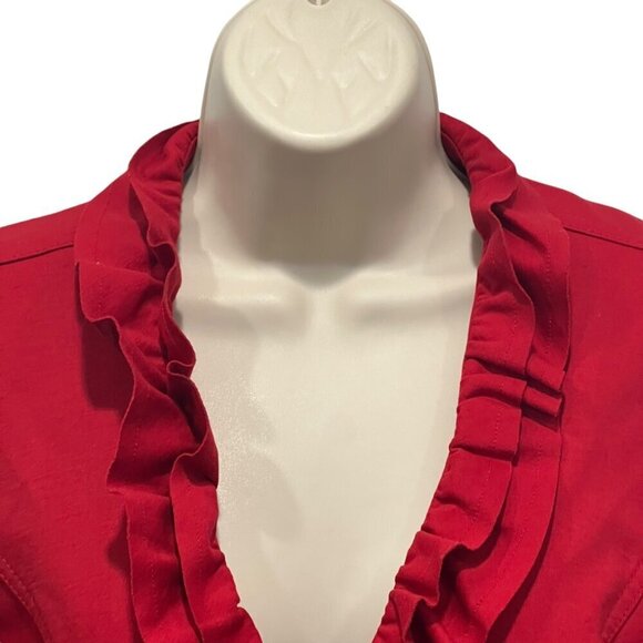 Red Ruffled Blazer Jacket INC International Concepts Zip Up Size S - Picture 2 of 9